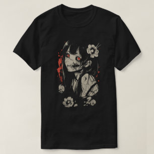 Camiseta Arte Gótico de Garota de Anime de Terror Fofo e As
