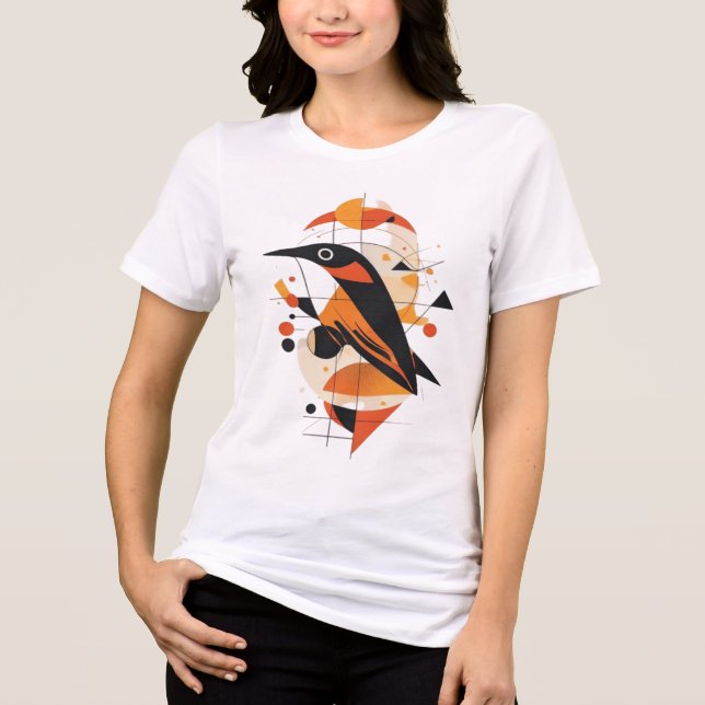 Camiseta Arte Gráfica Abstrata Geométrica de Pássaro - Mode (Frente)