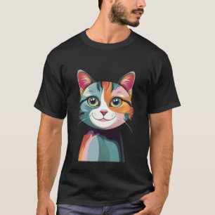 Camiseta Arte Gráfica de Desenho de Rosto de Gato Fofo Engr