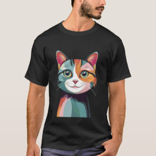 Camiseta Arte Gráfica de Desenho de Rosto de Gato Fofo Engr