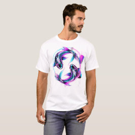 Camiseta Arte Gráfica de Peixe Koi Neon Yin Yang