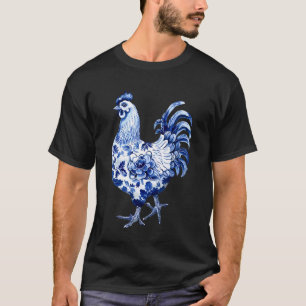 Camiseta Arte Gráfica Flores de Galinha Chinoiserie Azul Fl