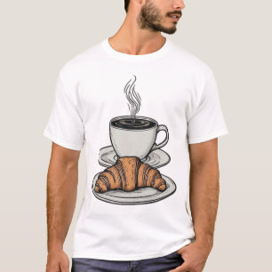 Camiseta Arte Gráfico de Café e Croissant Vintage Pop Art -
