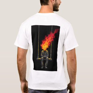 Camiseta Arte Gráfico de Rua Surrealista com Cabeça Flameja