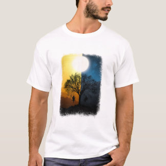 Camiseta arte gráfico lindo de nascer do sol vs pôr do sol