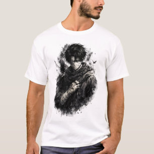 Camiseta Arte Grunge de Ninja Guerreiro Anime Sombrio Enfai
