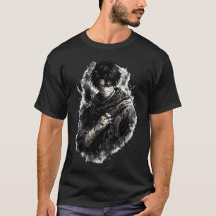 Camiseta Arte Grunge de Ninja Guerreiro Anime Sombrio Enfai