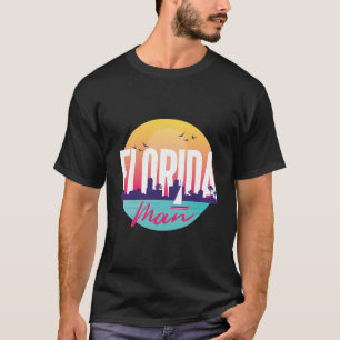 Camiseta Arte Humorístico Retro Neon do Pôr do Sol do Homem