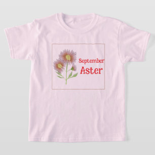 Camiseta Arte Infantil Flor de Áster Aniversário de Setembr
