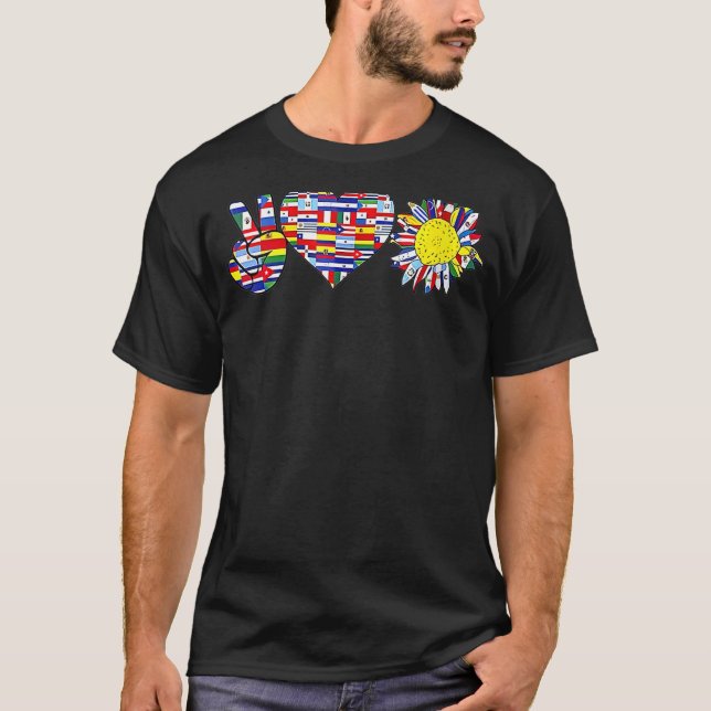 Camiseta Arte Inspirada Paz Amor Herança Hispânica Mês La (Frente)