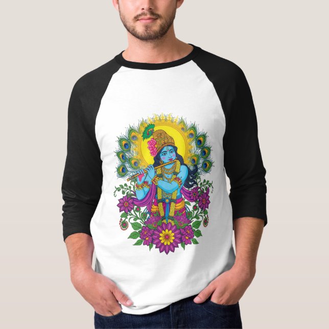 Camiseta Arte Intricada Tradicional do Senhor Krishna (Frente)