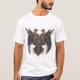 Camiseta Arte Intrincada com Dois Águias e Ornamentos