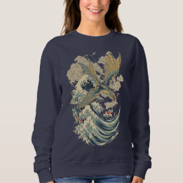 Camiseta Arte Japonês do Dragão Voador & Onda do Oceano