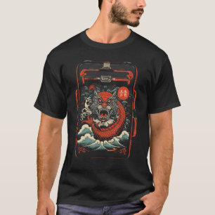 Camiseta Arte Japonês Personagem Tigre Peixe Koi Ondas do O