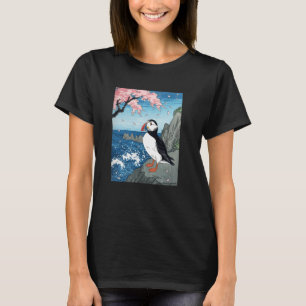 Camiseta Arte Japonês Puffin Kyosai Antigo Trabalho Artísti
