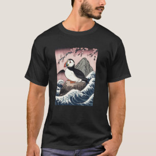 Camiseta Arte Japonês Puffin Kyosai Antigo Trabalho Artísti