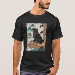 Camiseta Arte Japonês Pug Preto Kyosai Antiga Obra de Arte