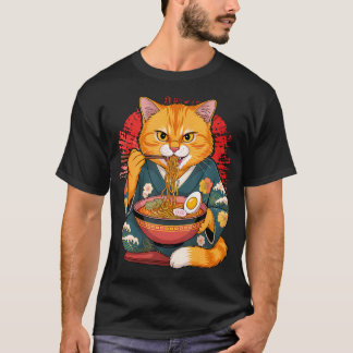 Camiseta Arte Japonês Ramen Gato Ninja Ukiyo-E Estilo Anime