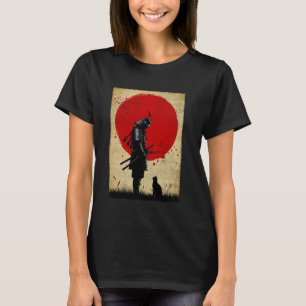Camiseta Arte Japonês Samurai Guerreiro Gato Preto Figura V