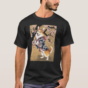 Camiseta Arte Japonesa Corgi Kyosai Japão Antigo Trabalho