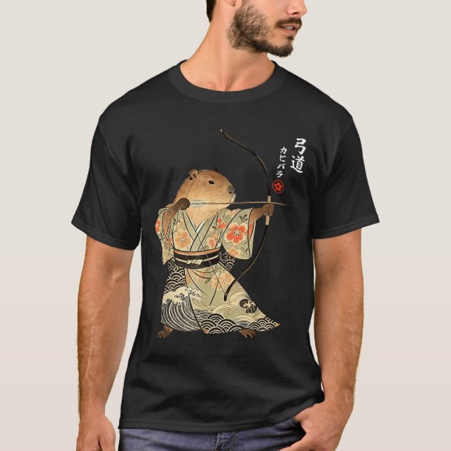 Camiseta Arte Japonesa de Animais Capivara Arqueiro Samurai (Frente)