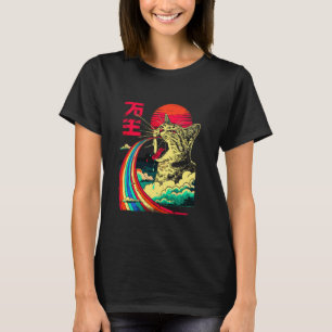 Camiseta Arte Japonesa de Monstro Kaiju Lendário Gato Chuva