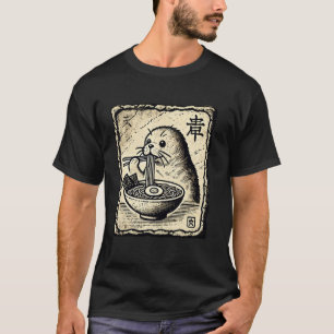 Camiseta Arte Japonesa em Caverna Amante de Macarrão Foca R