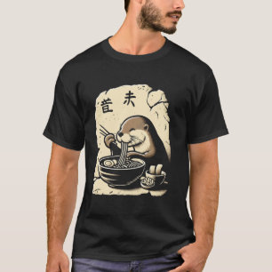 Camiseta Arte Japonesa em Caverna Amante de Macarrão Lontra