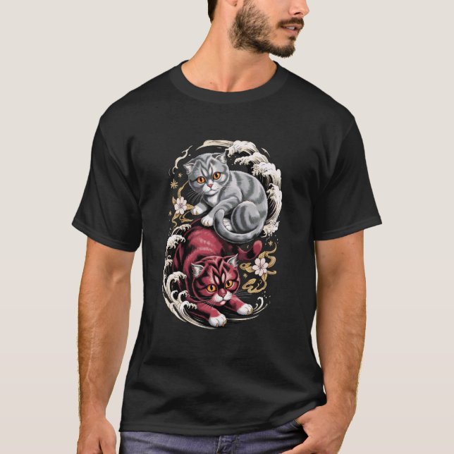 Camiseta Arte Japonesa Envolve Gato Scottish Fold Coupari (Frente)