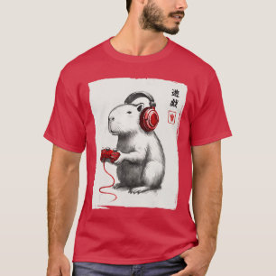 Camiseta Arte Japonesa Gamer Homens Mulheres Capivara engra