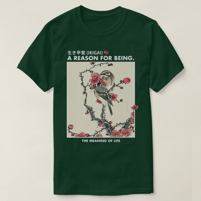 Camiseta Arte japonesa Ikigai Sakura Cherry floresce Bird U (Frente do Design)