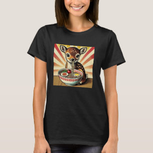 Camiseta Arte Japonesa Pop Amante de Macarrão Fofa Corça Ra