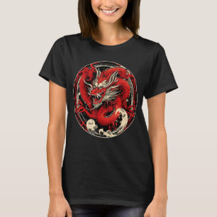 Camiseta Arte japonesa Red Kanji Dragon, estética do Japão