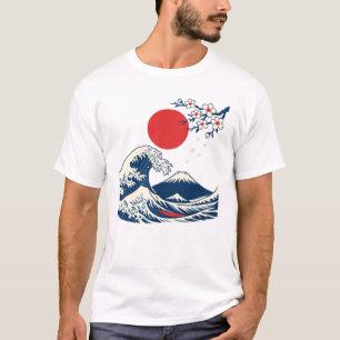 Camiseta Arte Japonesa Sol Vermelho Minimalista Monte Fuji