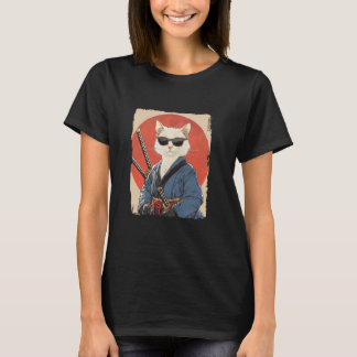 Camiseta Arte Japonesa Vintage Ukiyo-e Gato Samurai