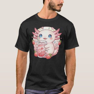 Camiseta Arte Kawaii de Axolote de Morango Fofo