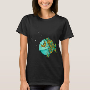 Camiseta Arte kawaii de desenho animado minimalista de peix