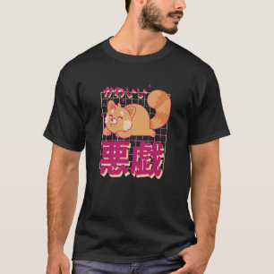 Camiseta Arte Kawaii Estilo Retro Texto Japonês Gato Fofo