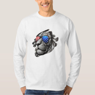 Camiseta Arte Leão em Escala de Cinza com Pavilhão American