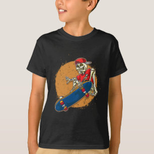 Camiseta Arte Legal de Skate Esqueleto Fazendo Kickfli