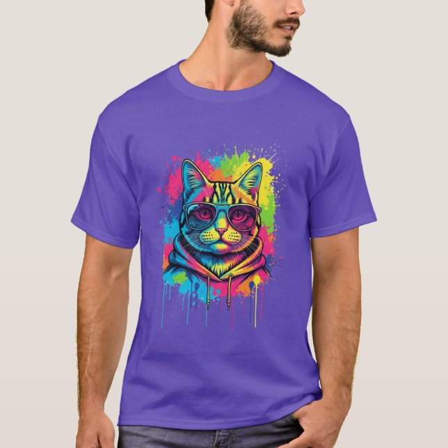 Camiseta Arte legal na Rua Cat - Gatinho do Neon Splash (Frente)