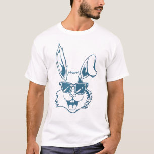 Camiseta Arte Linear de Coelho com Óculos de Sol Azuis