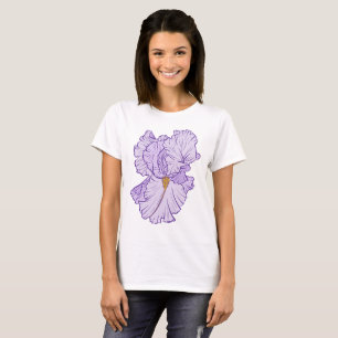 Camiseta Arte Linear de Flor de Íris Roxa