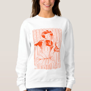 Camiseta Arte linear floral minimalista com plantas laranja