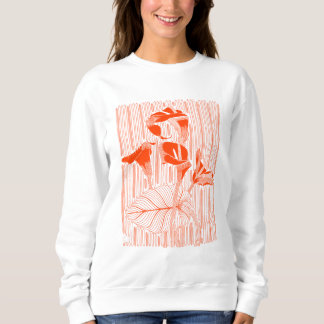 Camiseta Arte linear floral minimalista com plantas laranja