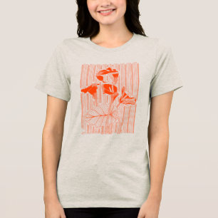 Camiseta Arte linear floral minimalista com plantas laranja