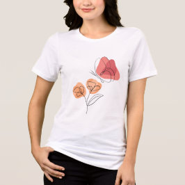 Camiseta Arte Linear Minimalista de Borboleta e Floral