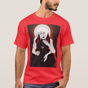 Camiseta Arte mágica de uma Rainha Branca Lua e Lobo Noturn