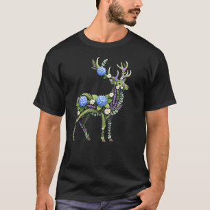 Camiseta Arte Majestosa de Cervo Floral - Natureza Botânica