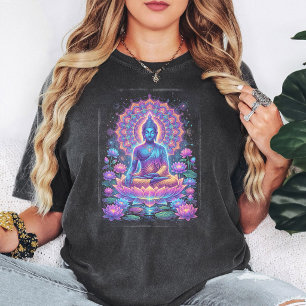 Camiseta Arte Mandala do Lótus de Meditação do Buda de Neon